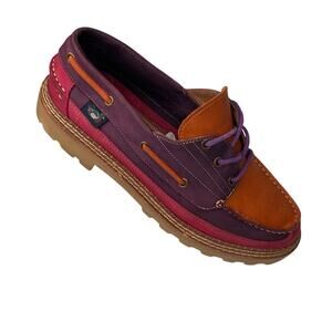 Euro Club Boat Shoes Sz 7.5 Pink Orange Purple Lug Sole Loafer
